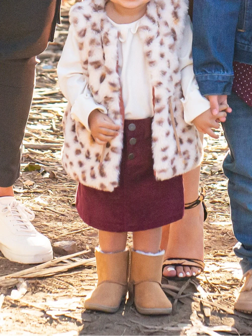 Zara Cream Leopard Faux Fur Vest with Burgundy Skirt Set